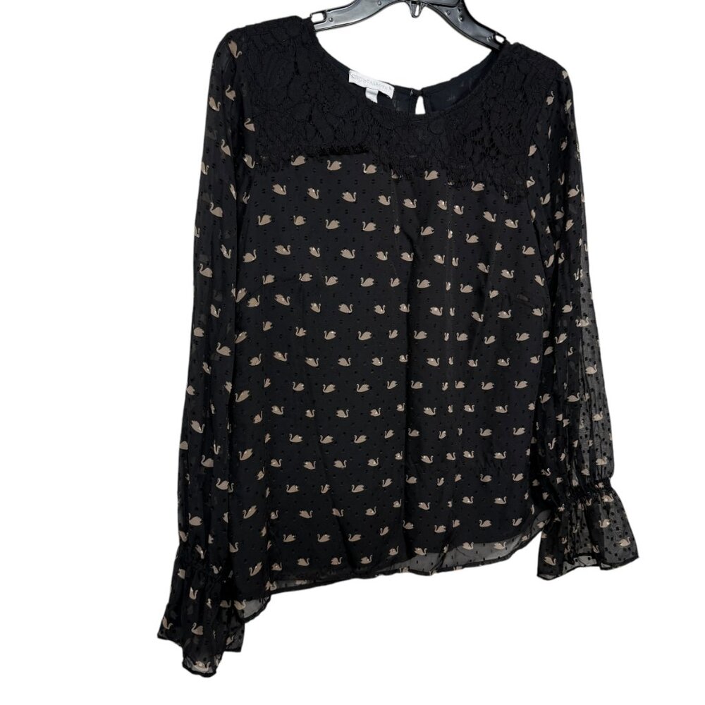 Rsvp By Talbots Fancy Swans Print Top Medium Blac… - image 6